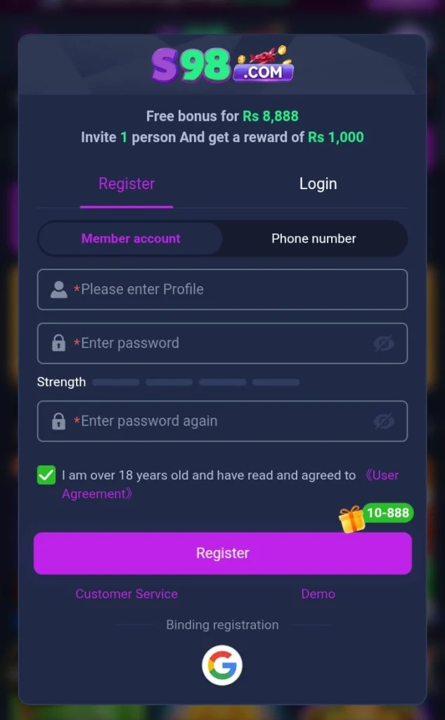 S98 Game Register