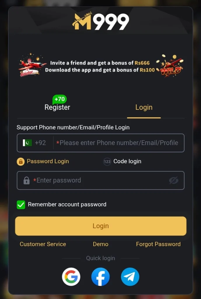 Register on M999 Game