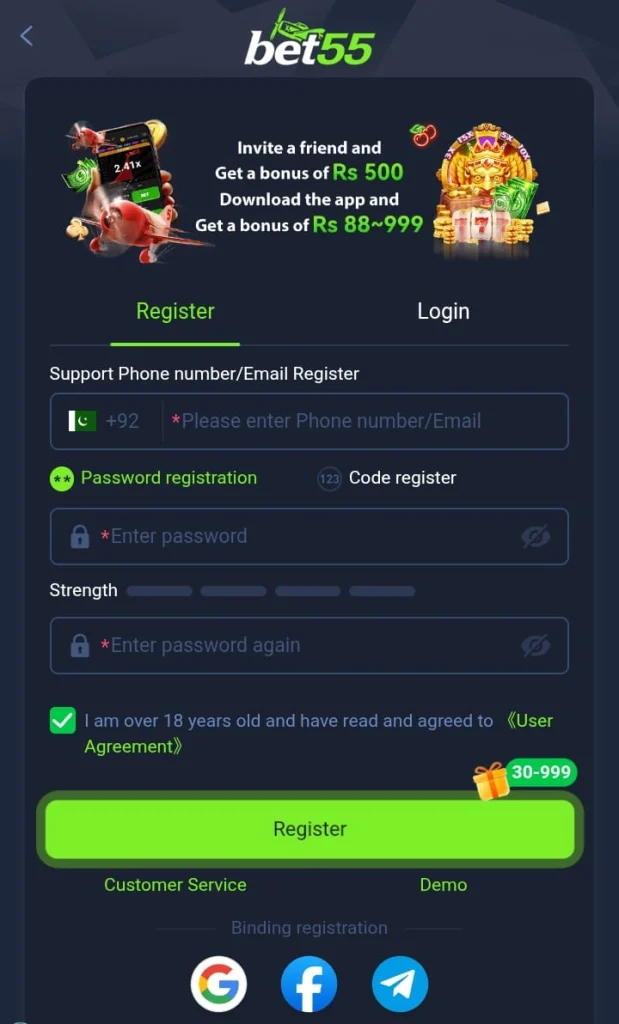 Bet55 Game Registration Steps