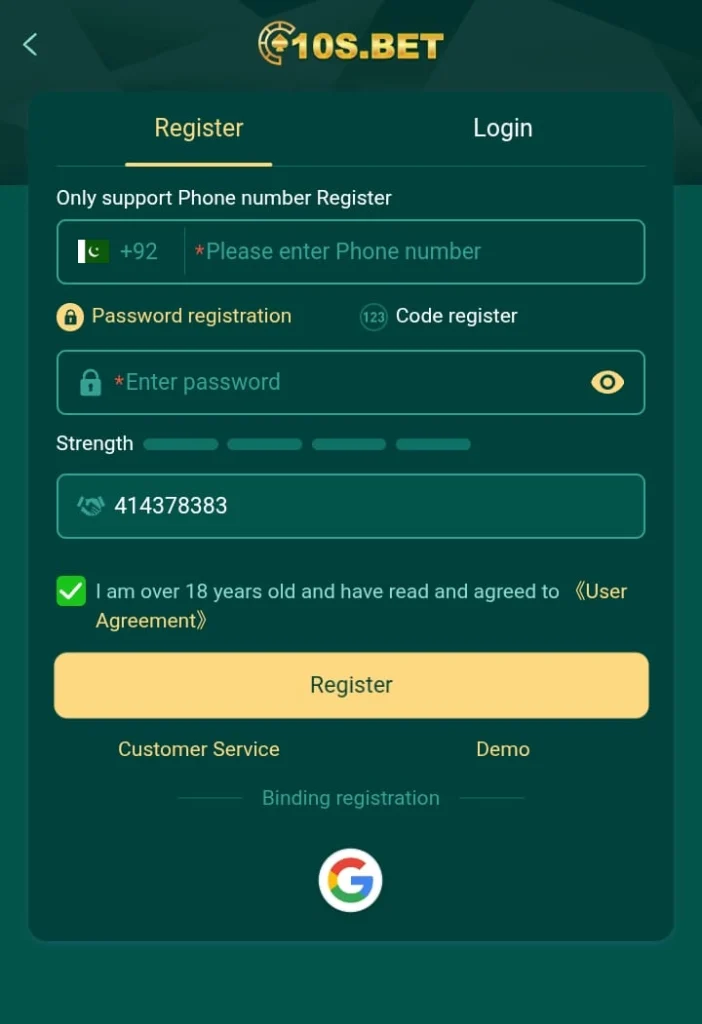 10SBet Game Register