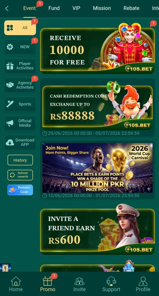 10SBet Game bonuses
