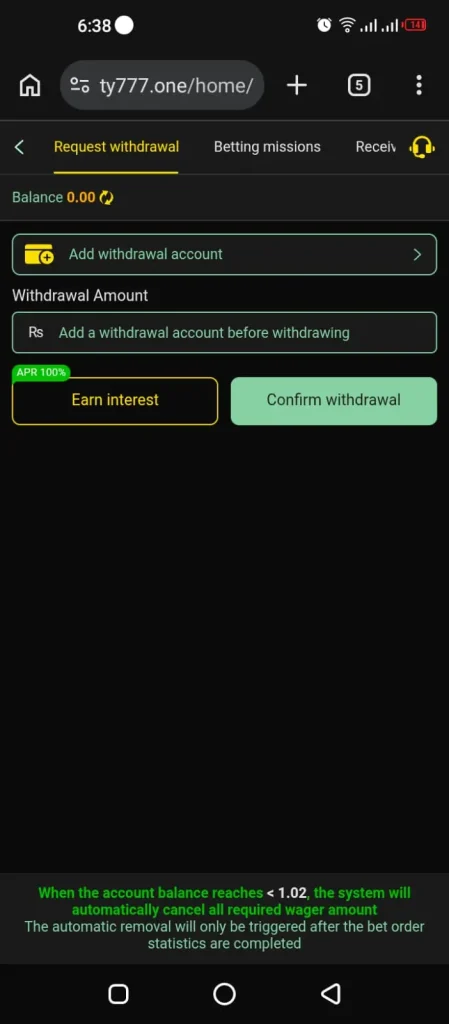 ty777 withdraw