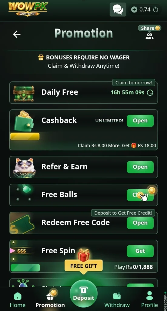 Wowpk Game Bonuses