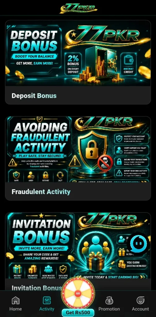 77PKR Game Bonuses