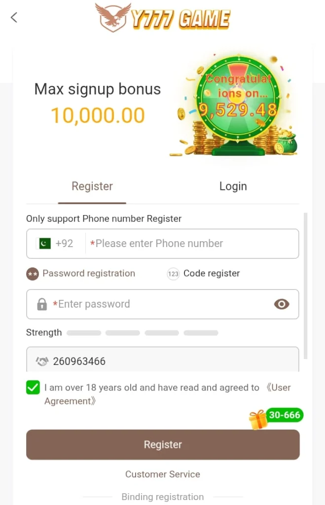 Y777 Game Register