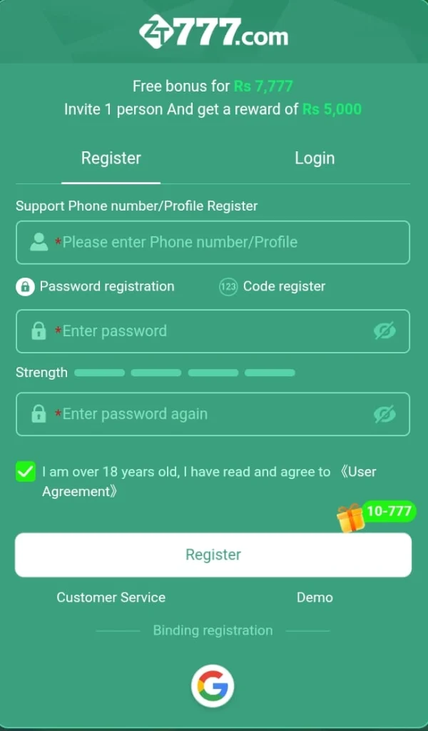 ZT777 Game Registration