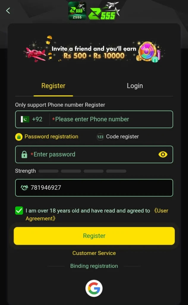 How to Register on Z555 Game